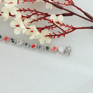 Multi Shape & Multi Colored Halo Diamond Bracelet