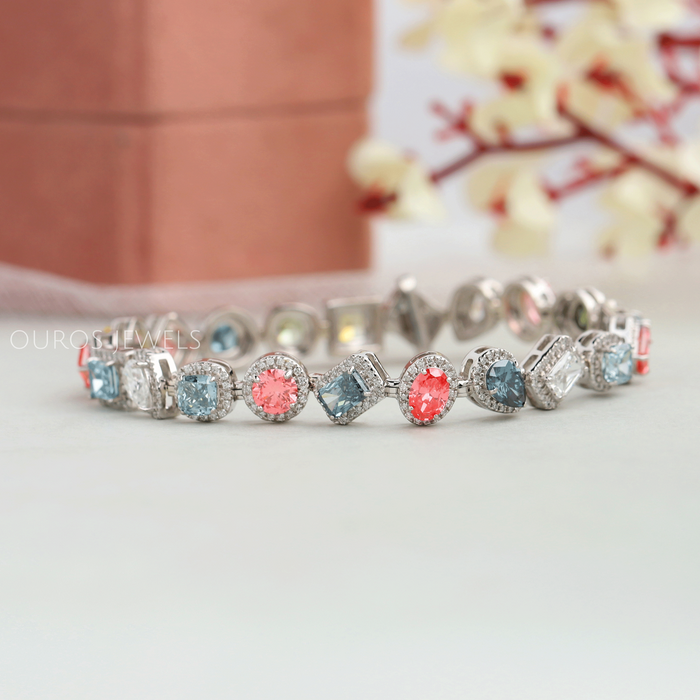 Multi Shape & Multi Colored Halo Diamond Bracelet