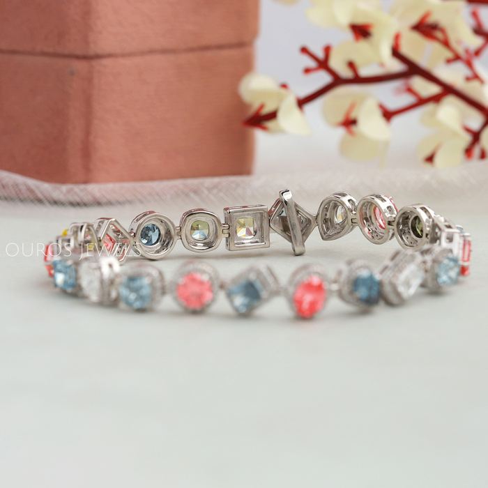 Multi Shape & Multi Colored Halo Diamond Bracelet