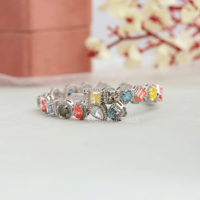 Multi Shape & Multi Colored Halo Diamond Bracelet