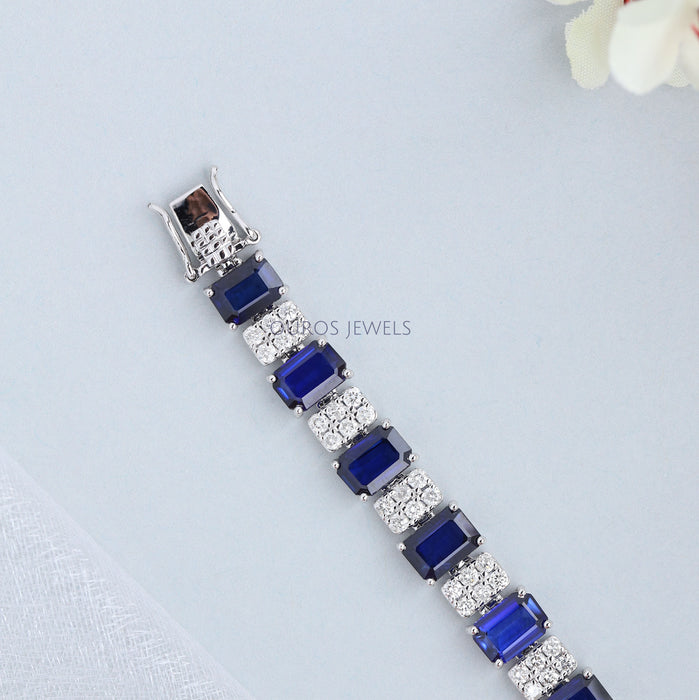 Blue Radiant Sapphire with Lab Grown Diamond Bracelet