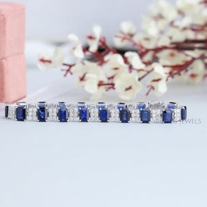 Blue Radiant Sapphire with Lab Grown Diamond Bracelet