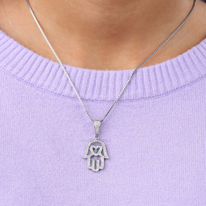 Hand of Hamsa Shape Lab Diamond Necklace