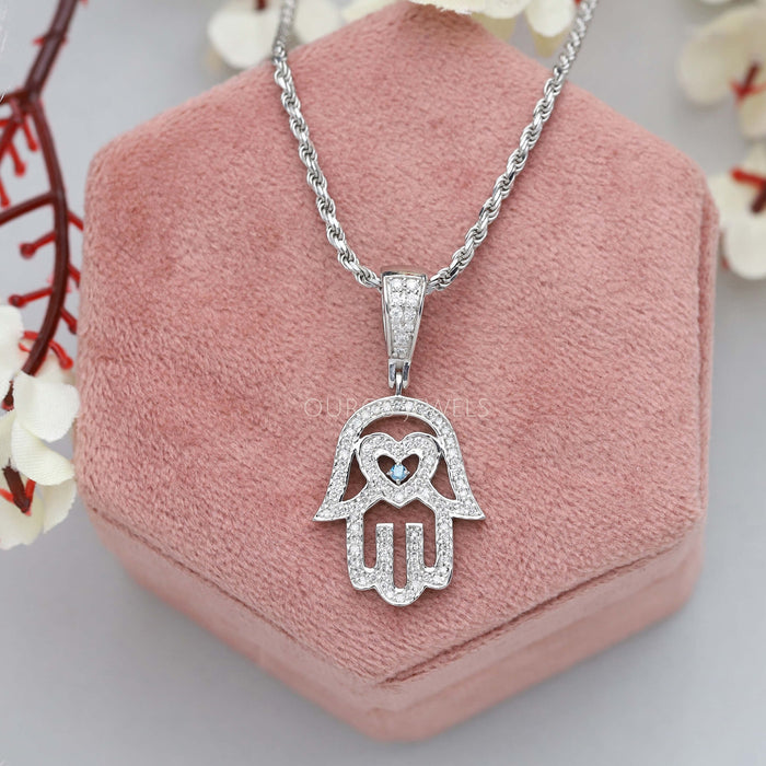 Hand of Hamsa Shape Lab Diamond Necklace