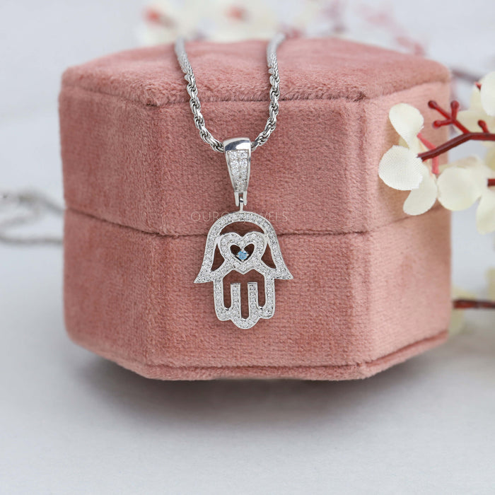 Hand of Hamsa Shape Lab Diamond Necklace