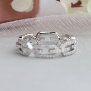 [White Gold Chain Link Ring]-[Ouros Jewels]