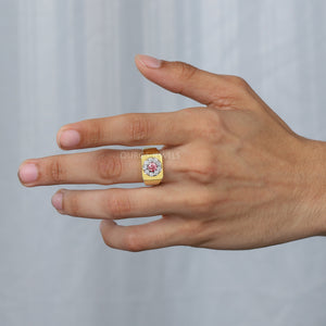 [A Men Wearing Pink Round Diamond Men Ring]-[Ouros Jewels]