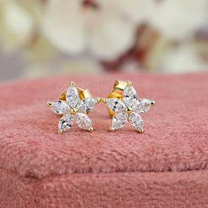 Flower Pattern Marquise Diamond Earrings