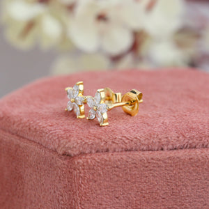 Flower Pattern Marquise Diamond Earrings