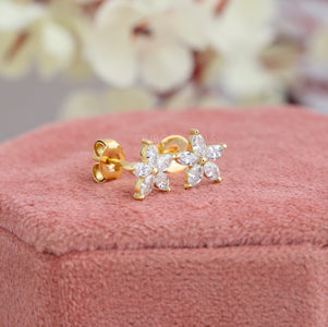 Flower Pattern Marquise Diamond Earrings