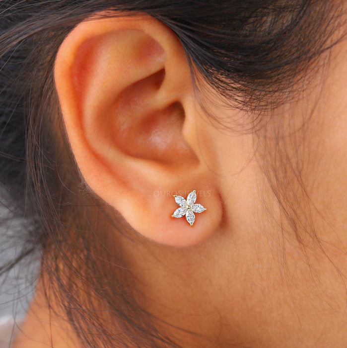 Flower Pattern Marquise Diamond Earrings