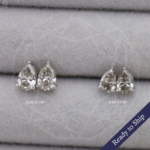 Olive  Pear Shaped Diamond Earrings 14K White gold