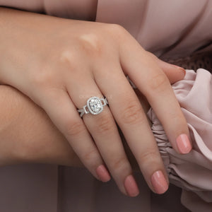 [Split Shank Engagement Ring On Finger]-[Ouros Jewels]