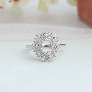 Oval Semi Mount Cluster Engagement Ring