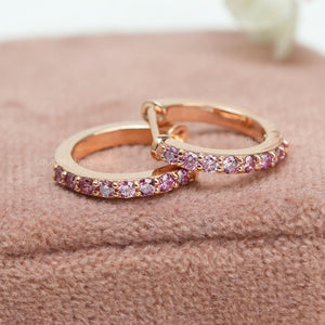 pink diamond hoop huggie earrings