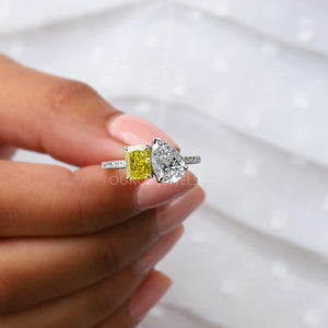 Pear and Yellow Radiant Diamond Toi Et Moi Ring