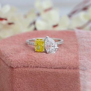 Pear and Yellow Radiant Diamond Toi Et Moi Ring