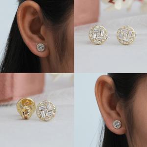 baguette cluster diamond earring in different views