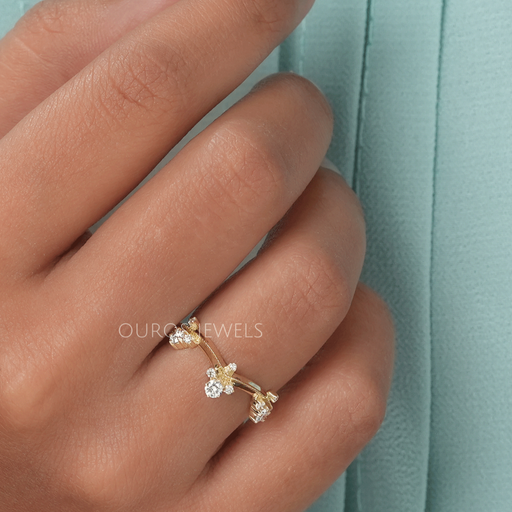 [Crown Style Round Cut Engagement Ring Hand View]-[Ouros Jewels]