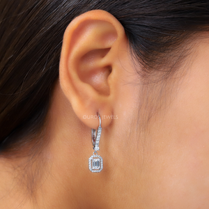 [Emerald Diamond Earring On Ear]-[Ouros Jewels]