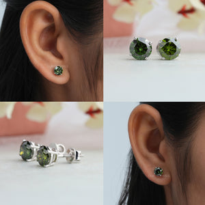 Green Round Cut Lab Grown Diamond Stud Earrings