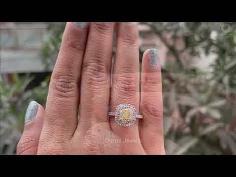 [YouTube Video Of Yellow Cushion Lab Diamond Double Halo Ring]-[Ouros Jewels]