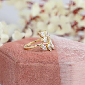 Pear Diamond Cluster Leaf Design Ring