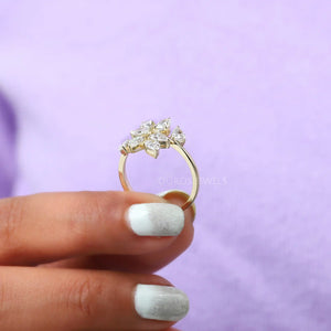 Pear Diamond Cluster Leaf Design Ring