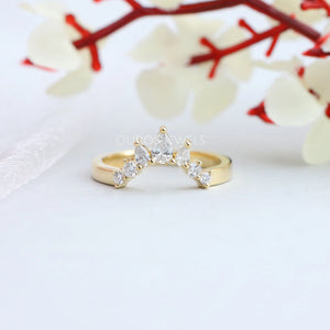 Pear and Round Diamond Curved Wedding Band