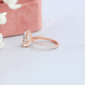 [Rose Gold Accent Stone Engagement Ring With Pear Cut Diamond]-[Ouros Jewels]