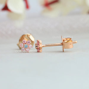 pink floral round diamond earrings