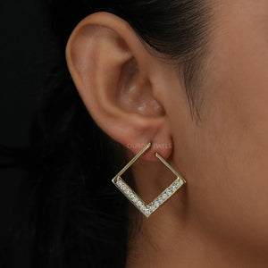 Square Round Lab Diamond Hoop Earrings